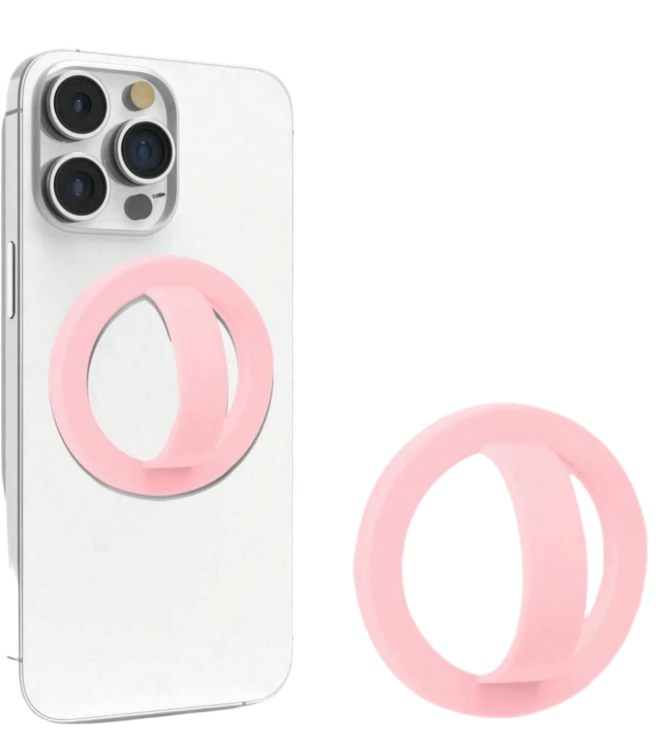Light pink silicone magnetic phone grip.