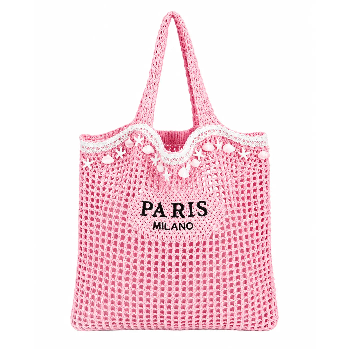 Paris-Milano Pink Crochet Tote Bag