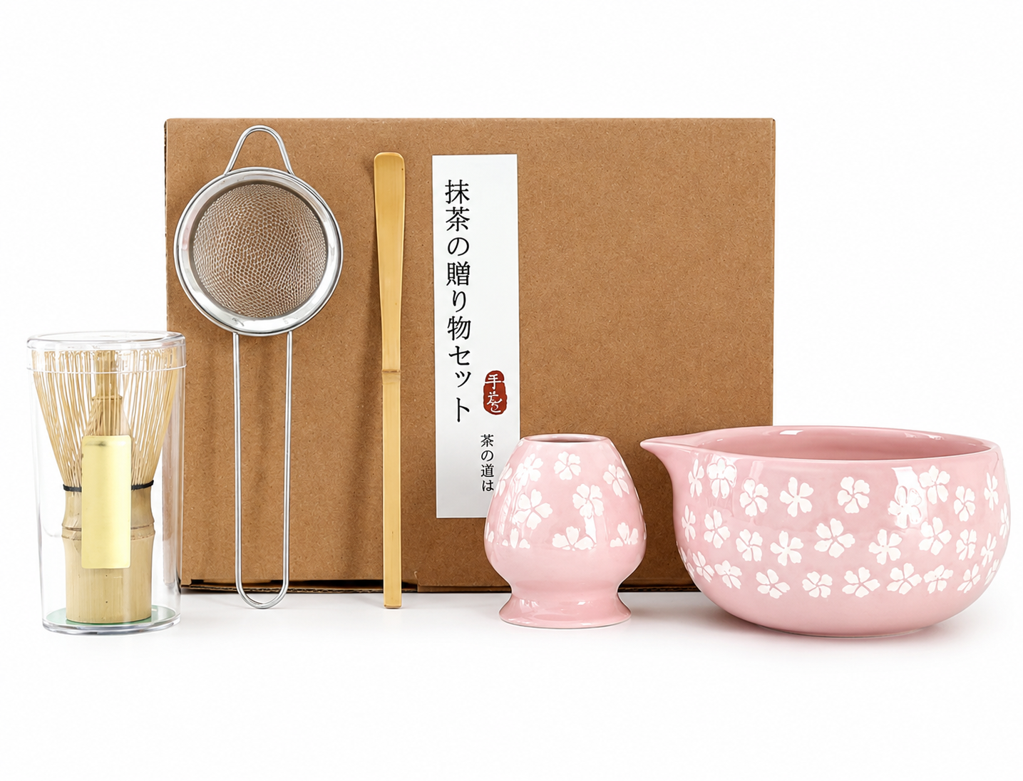 Pink Daisy Ceramic Matcha Set – Japanese Tea Ceremony Kit