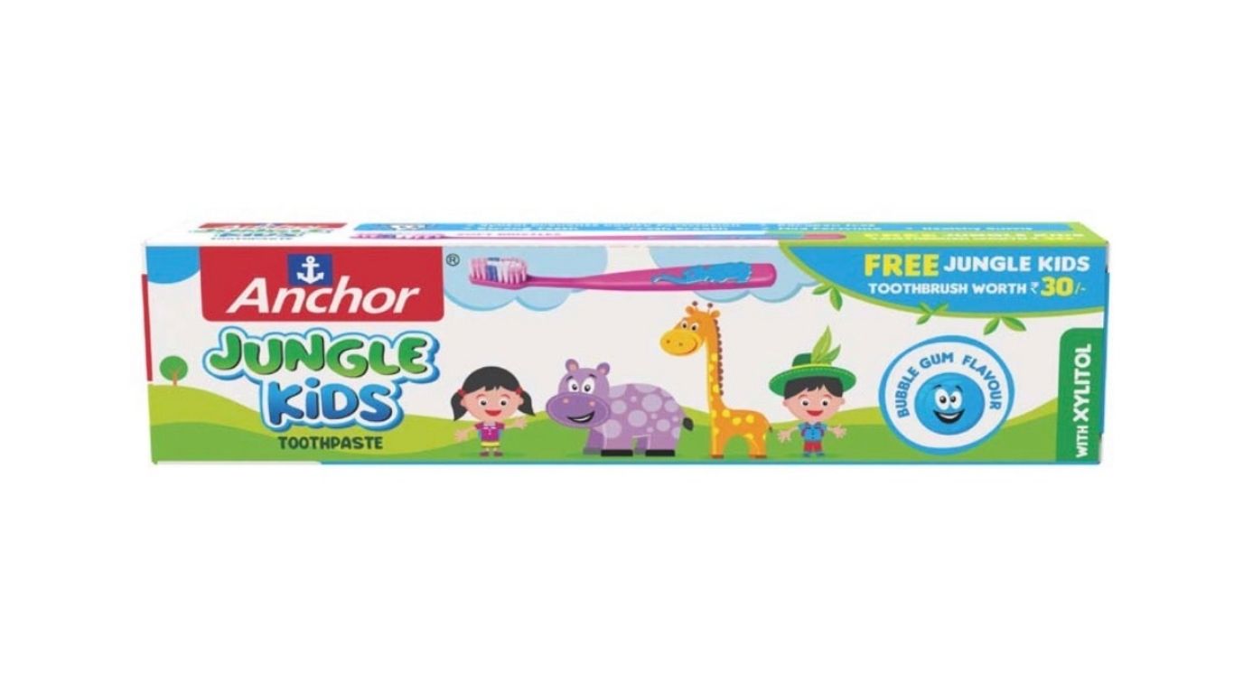 Anchor Jungle Kids Toothpaste with Xylitol – Bubble Gum Flavour + Kids Toothbrush