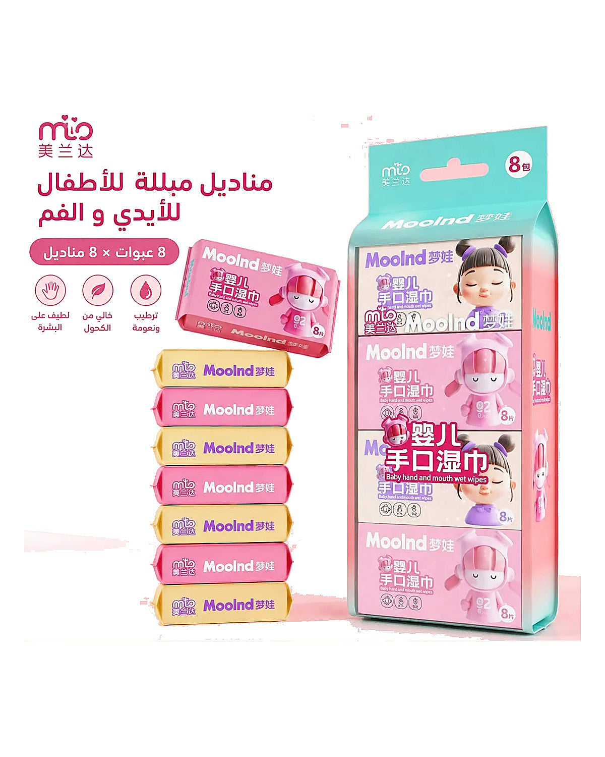 Moolnd Soft Wet Wipes β Hand & Face Cleansing Wipes (8 Packs)