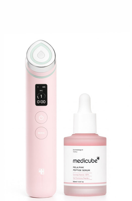 Medicube Age-R Device + Pore Care Pink peptide serum set.