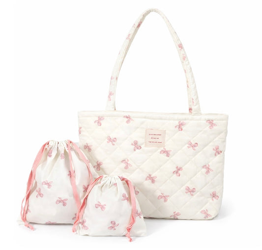 Pink Cloud Bow Tote Set