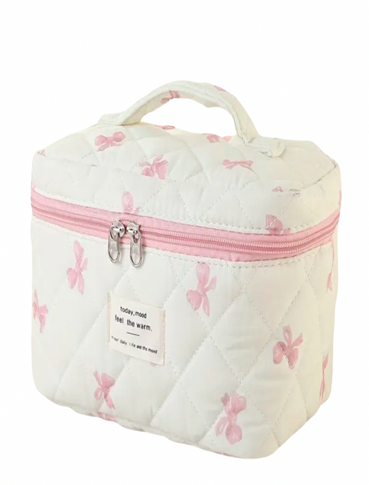 Pink bow make up & toiletries bag