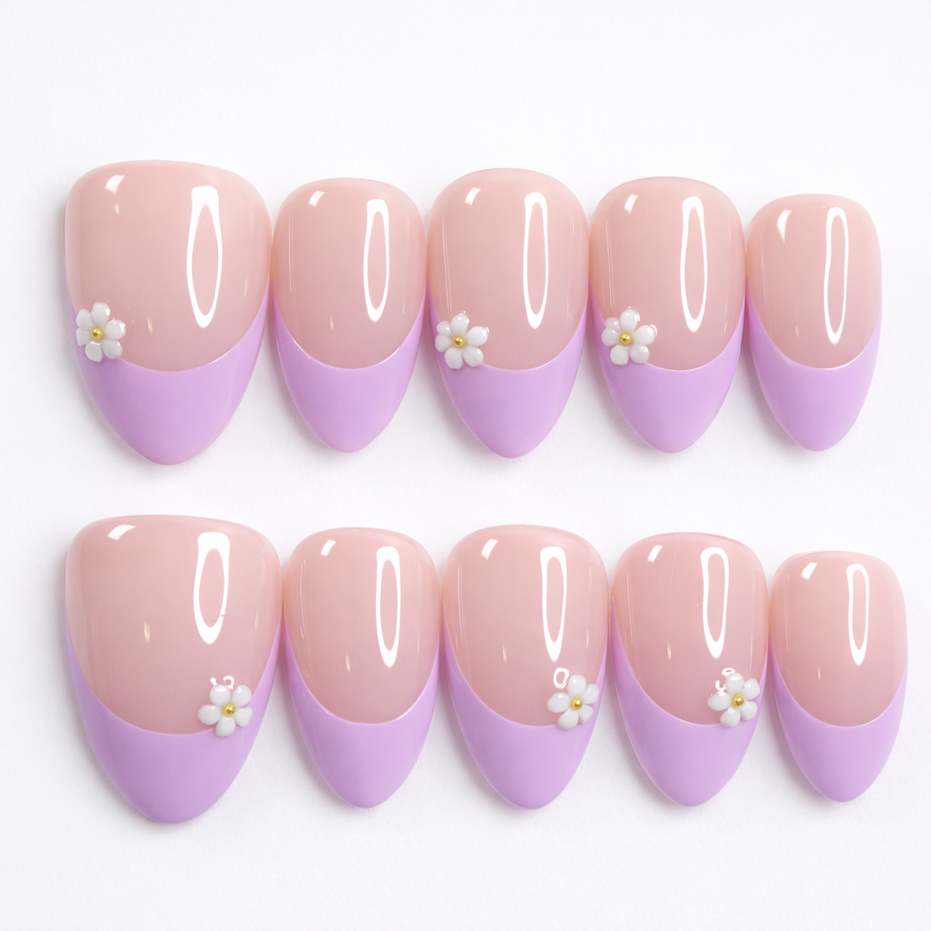 Handmade Lavender French Tip Press-On Nails