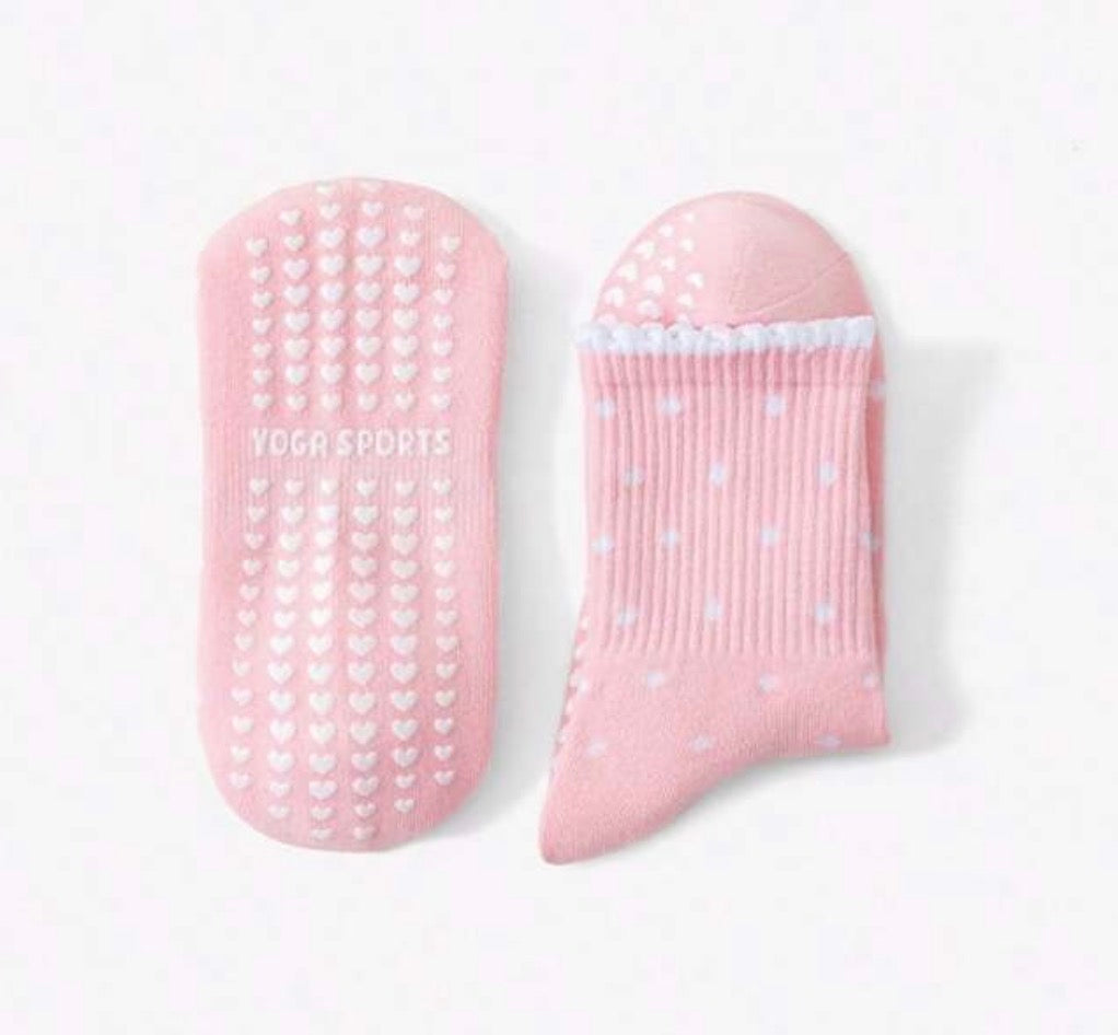 Pink Polka Pilates Socks