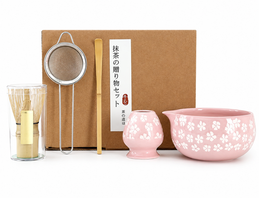 Pink Daisy Ceramic Matcha Set – Japanese Tea Ceremony Kit