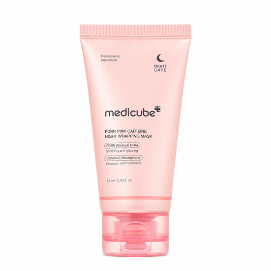 MEDICUBE PDRN pink caffeine night wrapping mask.
