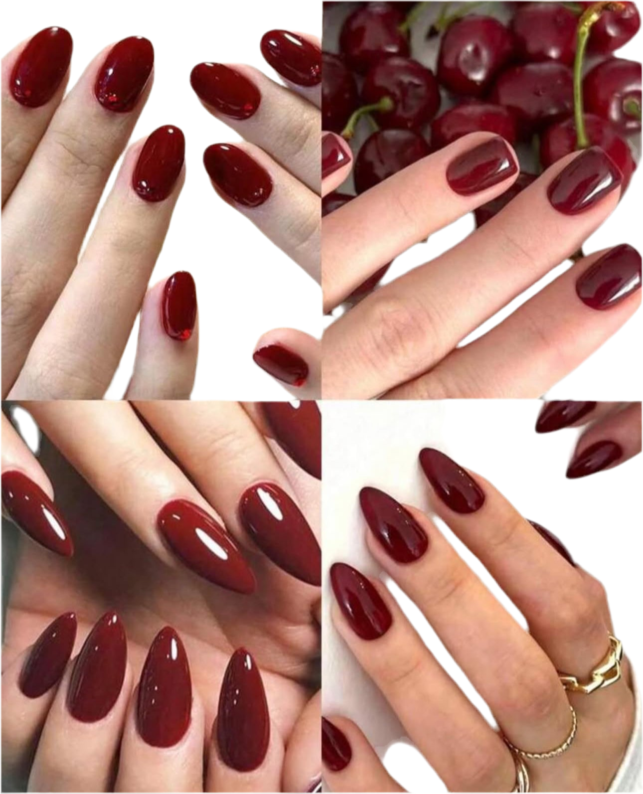 Press on nails set.  4 different shapes. Burgundy color