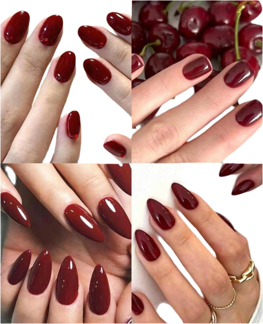 Press on nails set.  4 different shapes. Burgundy color