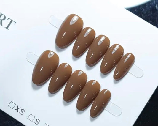 Handmade Chocolate Brown Glossy Press-On Nails –