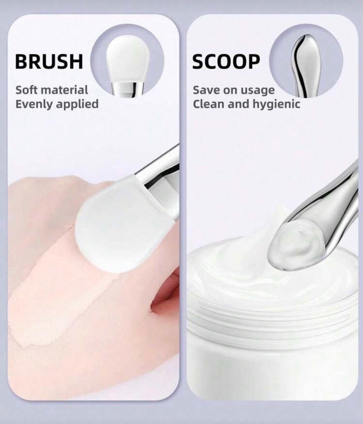 Silver silicone skincare spatula & scoop / ملعقة وسكوب سيليكون فضي للعناية بالبشرة
