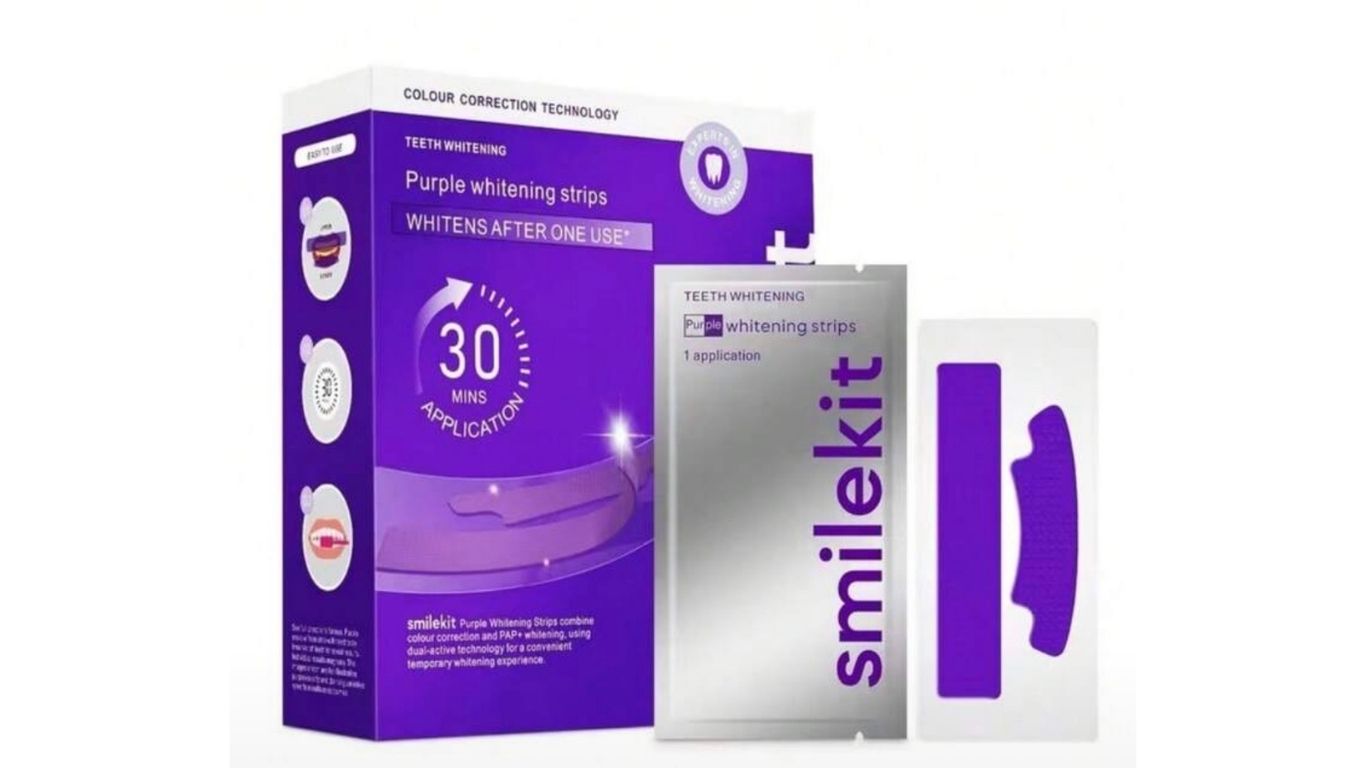 SmileKit Purple Whitening Strips  14 Strips | Advanced Color Correction Teeth Whitening