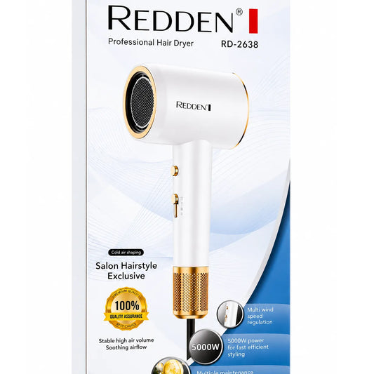 Redden Professional Hair Dryer – White & Gold Edition