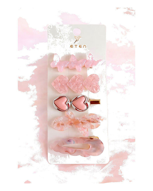 ETEN Pink Quartz Hair Accessory Collection  Luxe Butterfly, Heart & Bow Clips (6-Piece Set)