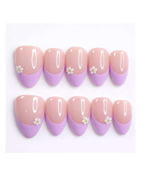 Handmade Lavender French Tip Press-On Nails