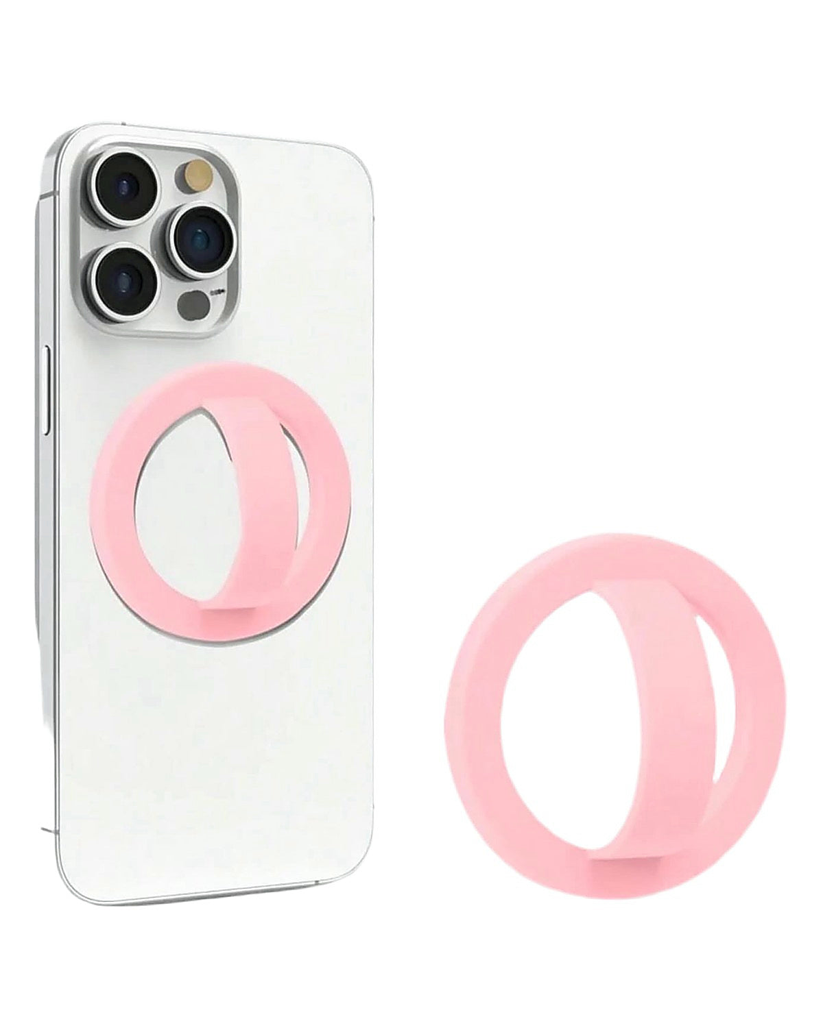 Light pink silicone magnetic phone grip.