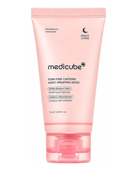 MEDICUBE PDRN pink caffeine night wrapping mask.