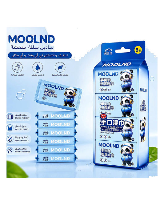 Moolnd Refreshing Wet Wipes – Hand & Face Cleansing Wipes (8 Packs)