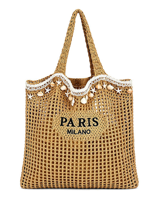 Paris-Milano Beige Crochet Tote Bag