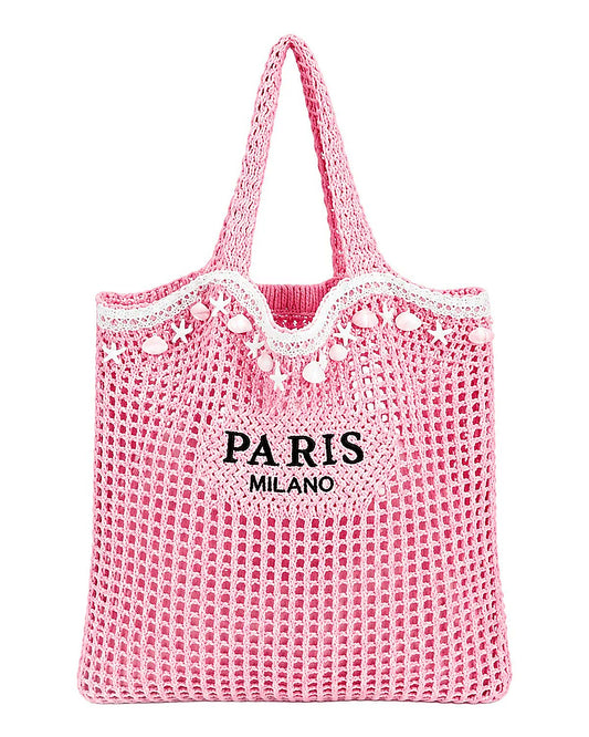 Paris-Milano Pink Crochet Tote Bag