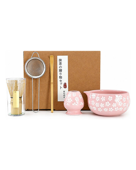 Pink Daisy Ceramic Matcha Set – Japanese Tea Ceremony Kit