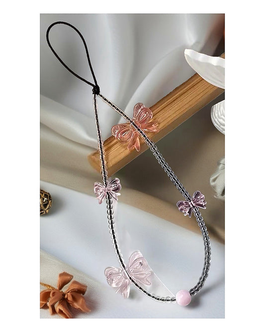 Pink Glass Bow Phone Strap