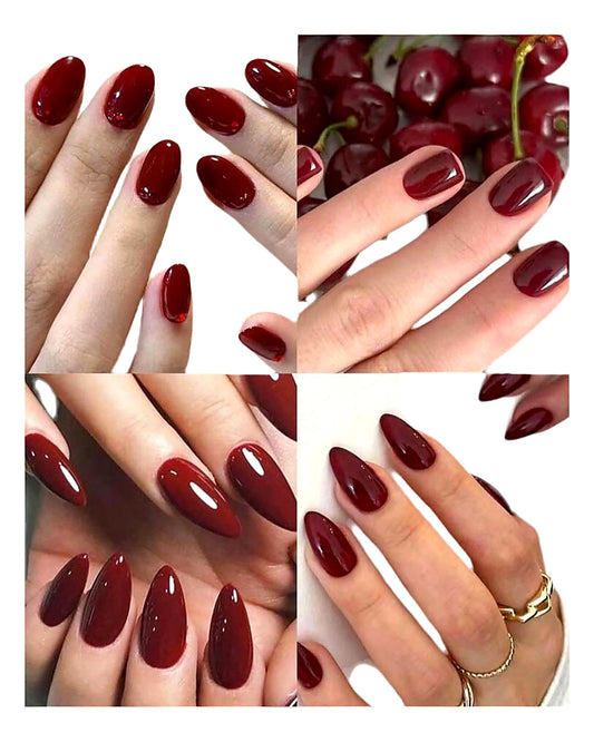 Press on nails set.  4 different shapes. Burgundy color