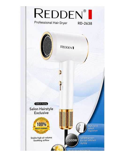 Redden Professional Hair Dryer – White & Gold Edition