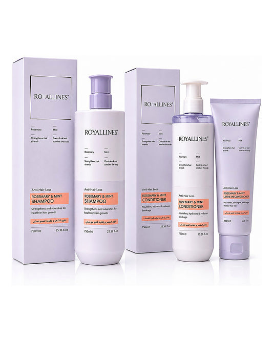 ROYALLINES Rosemary & Mint Anti-Hair Loss Collection | Shampoo, Conditioner & Leave-In Conditioner