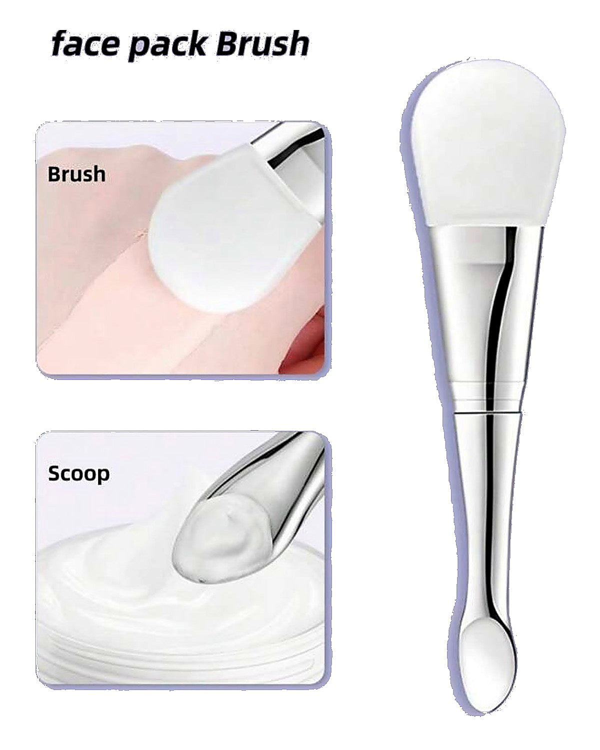 Silver silicone skincare spatula & scoop / ملعقة وسكوب سيليكون فضي للعناية بالبشرة